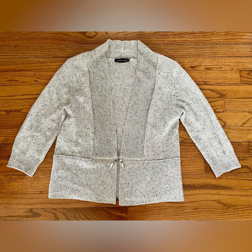 Ivanka Trump Gray Zipper Waist Ribbed Neck Cardigan Sweater Women’s Medium